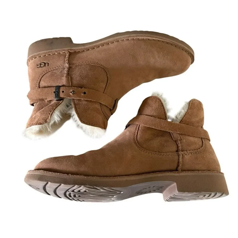 UGG Elisa Genuine Shearling Pull-on Bootie US Size 8.5 Women’s Chestnut Browm